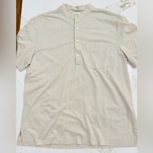 Club Monaco Beige Striped Casual Button Down Deck Shirt Size Large EUC